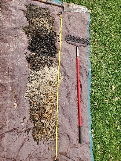 Photo: Soil boring column where different color soils indicate the diversity of soils present at the site.
