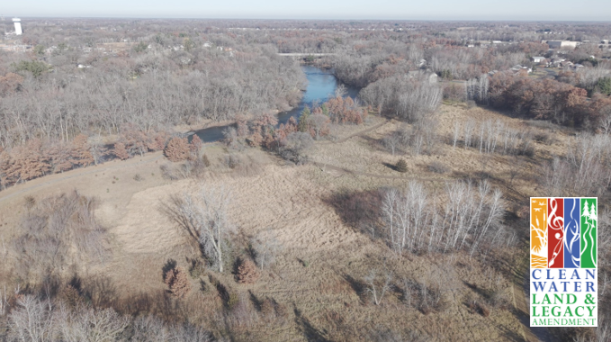 Photo: An aerial view of Dellwood River Park with the City of St. Francis in the background. Photo credit: Brian Clark