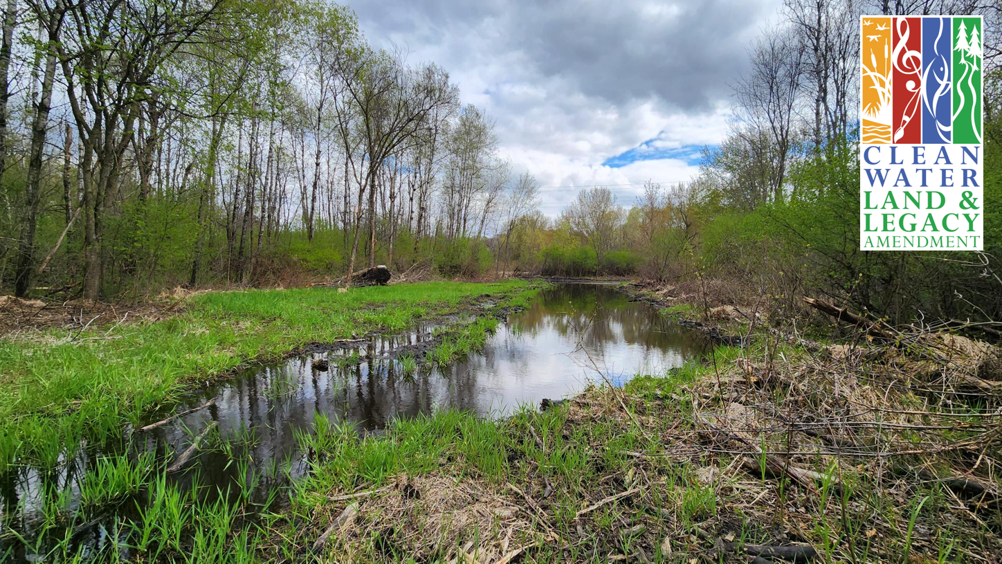 Photo: A recently plugged and scraped ditch that historically drained a wetland at Martin’s Meadows Nature Preserve in Andover. Funding was provided by the Lessard Sams Outdoor Heritage Fund and The Nature Conservancy.